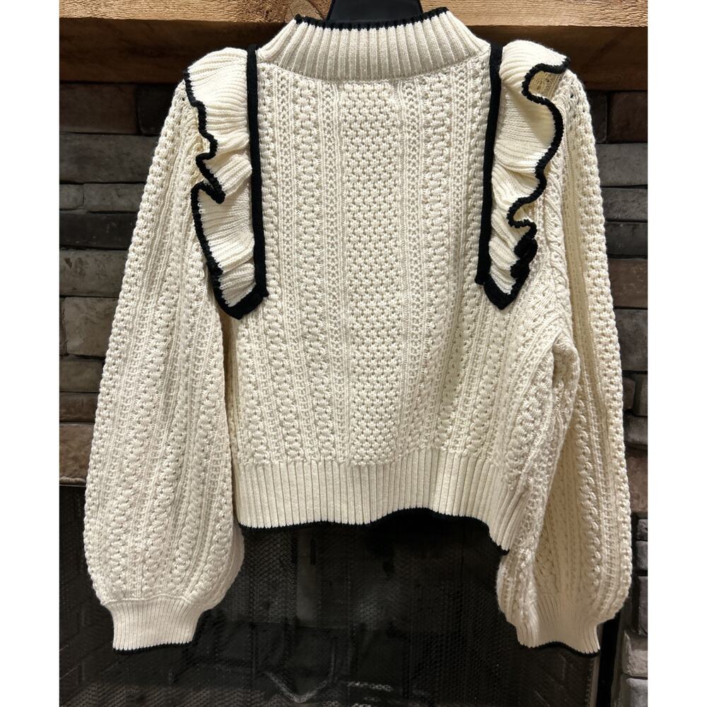 Women’s MABLE Cream / Black Ruffled Sweater Size L *C6 - Picture 4 of 5